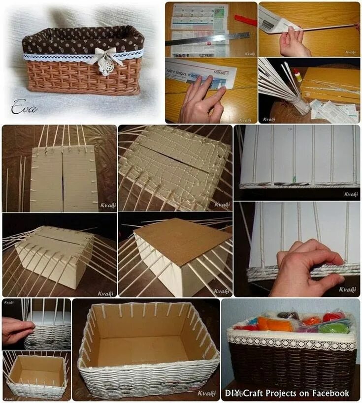 Поделки своими руками фото пошагово Resultado de imagen para cesto de jornal quadrado grande Newspaper crafts, Diy w