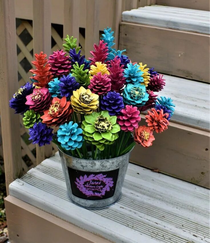 Поделки своими руками фото видео One Dozen Summer Splash Pinecone Flowers/ Pinecone Flowers bucket Not Included -