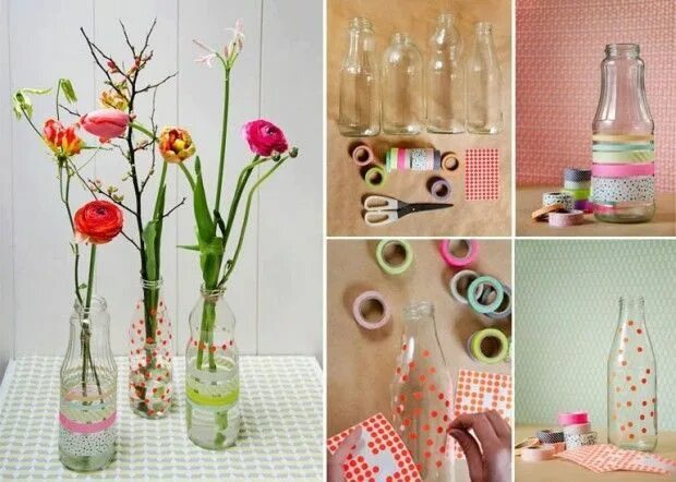 Поделки своими руками идеи декора Decoración de botellas- Floreros Украшенные бутылки, Поделки из винных бутылок, 
