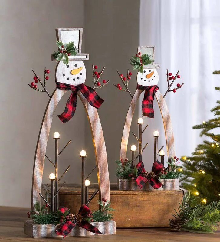 Поделки своими руками идеи декора 2 Piece Tabletop Lighted Wooden Snowmen Set Christmas decor diy, Christmas wood 