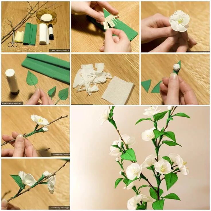 Поделки своими руками пошаговая инструкция фото DIY Delicate Crepe Paper Cherry Blossom Sprig Fleurs en papier, Fleurs fabriquée