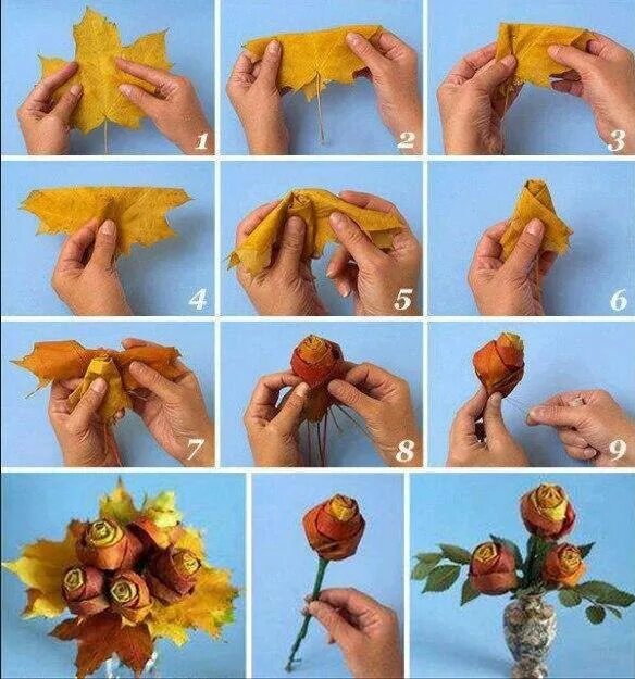 Поделки своими руками пошаговая инструкция фото Hacer una flor con hojas de plátano Leaf crafts, Fall crafts, Crafts