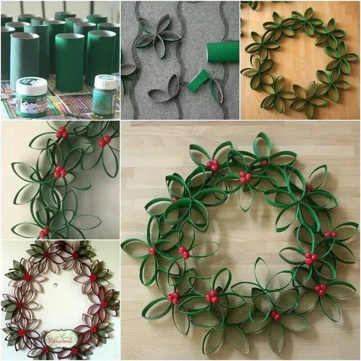 Поделки своими руками в домашних условиях Fleur en rouleau de carton... ... Paper wreath christmas, Christmas diy, Christm