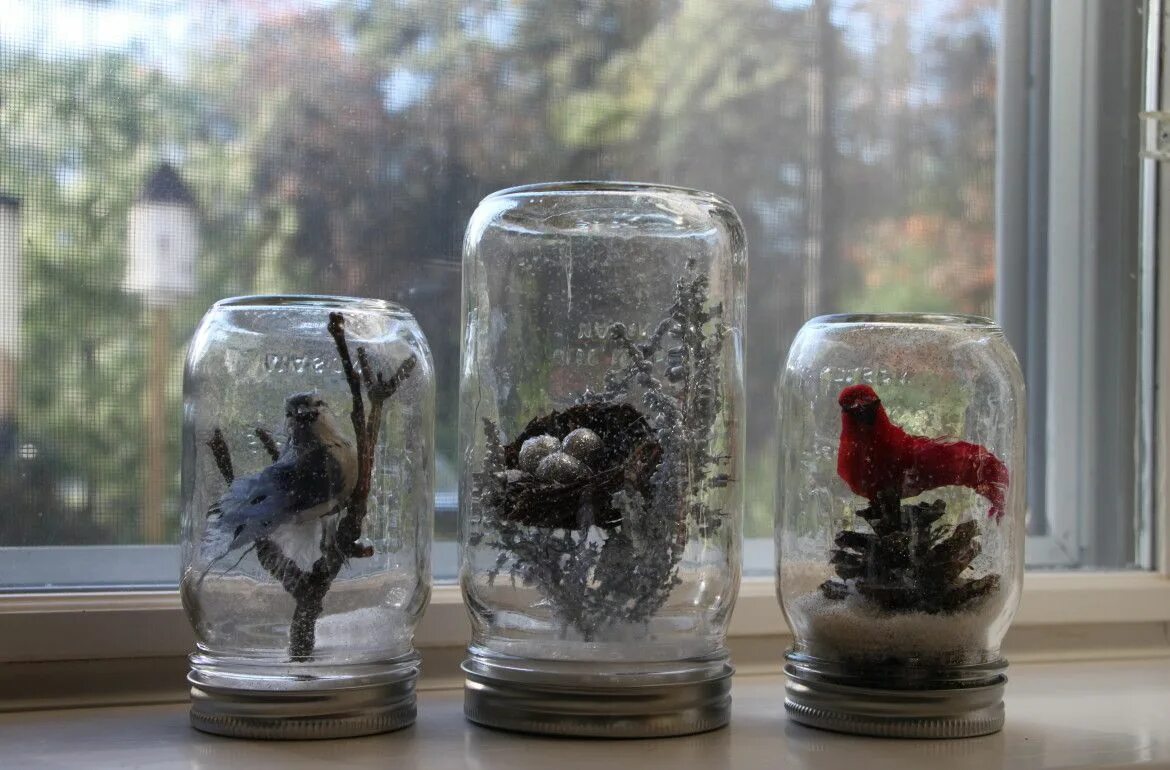 Поделки в банке своими руками фото Woodland Snowglobes Winter diy crafts, Winter crafts, Diy snow globe