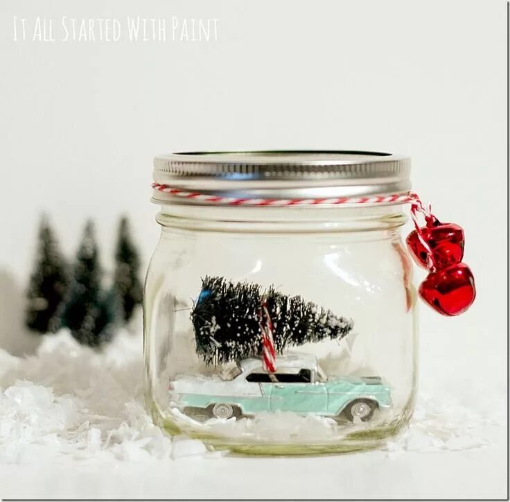Поделки в банке своими руками фото Car in Jar Snow Globe - It All Started With Paint Christmas jars, Christmas maso