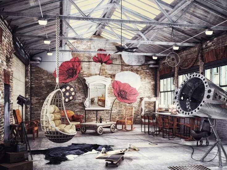 Поделки в стиле лофт Pin by Angel on Интересные идеи Industrial brick wall, Beautiful homes, Loft hou
