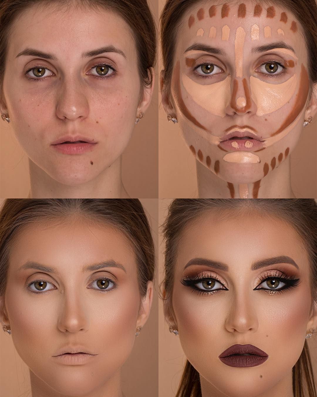 Подготовка лица к макияжу пошагово La imagen puede contener: 4 personas, primer plano Highlighter makeup, How to do