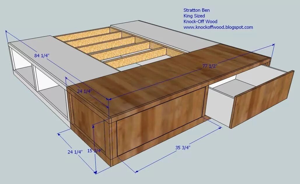 Подиум кровать своими руками схема Classic Storage Bed (King) King storage bed, Diy storage bed, Diy furniture plan