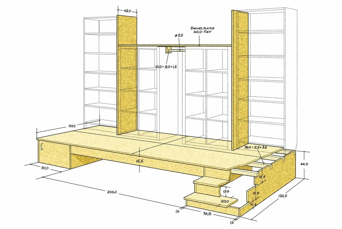 Подиум своими руками чертежи So einfach baut man sich ein Schrankbett aus IKEA-Möbeln und Holzbettern Kleine 