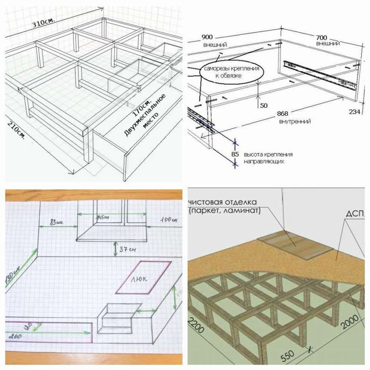 Подиум своими руками чертежи Выдвижная кровать своими руками: 180 чертежей с размерами, схем и фото Кровать, 