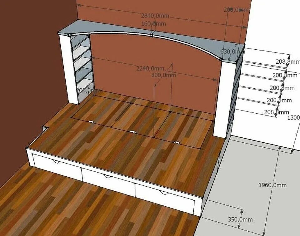 Подиум своими руками чертежи Как сделать подиум для кровати своими руками: полезные советы и пошаговая инстру