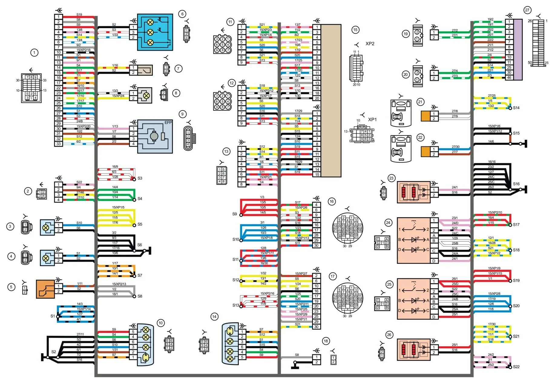 Подкапотная проводка 2114 схема Схема электрических соединений жгута проводов заднего 11190 - 3724210-20 (Лада К