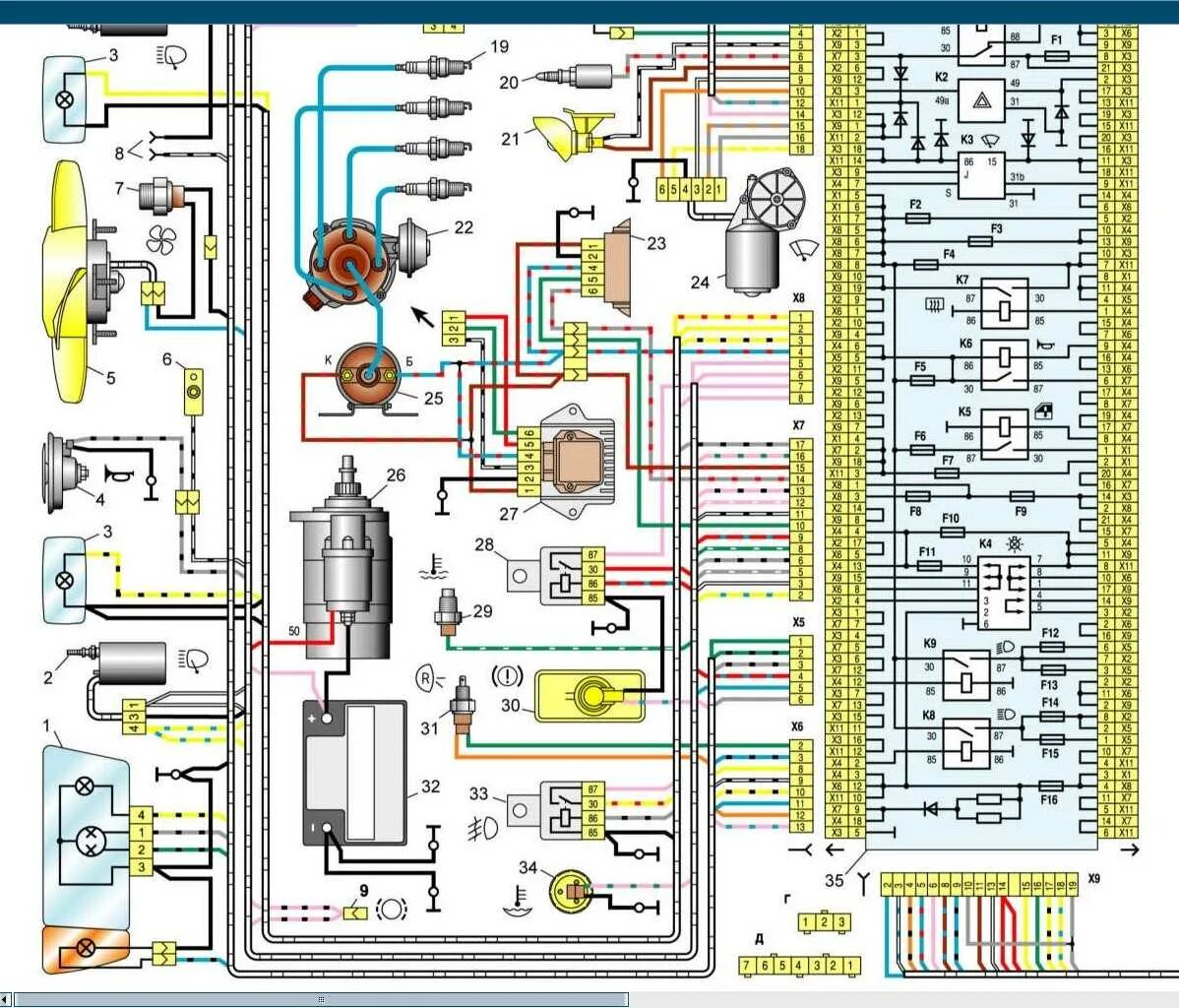 Подкапотная проводка ваз 2109 карбюратор схема Схема проводки ваз 21099 инжектор LkbAuto.ru
