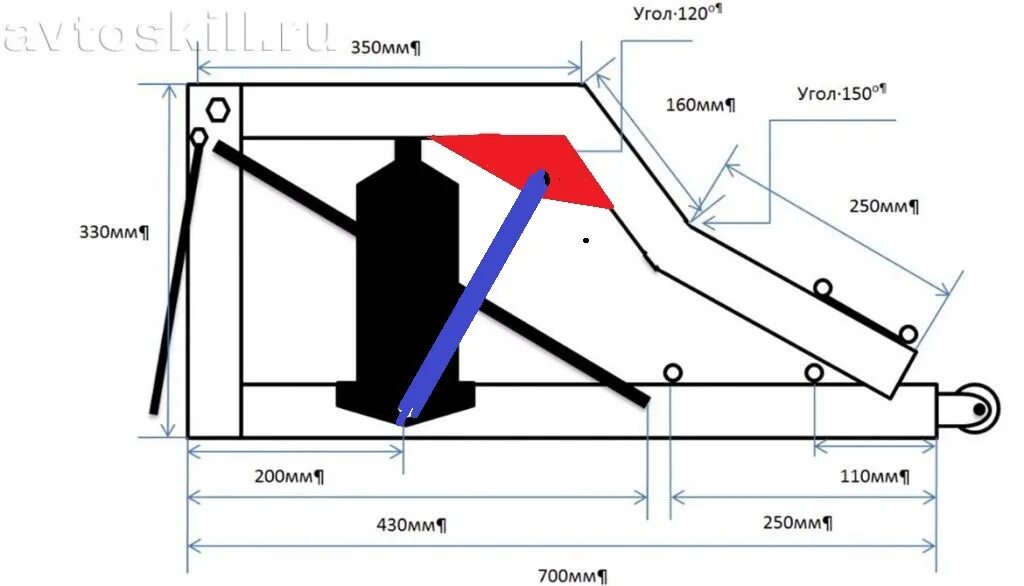 Подкатной домкрат своими руками чертежи Подкатной гидравлический домкрат своими руками: чертеж, описание