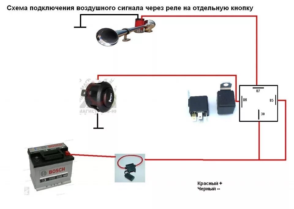 Подключаем сигнал через реле схема подключения Замена сигналов на пневмодудки - Toyota Kluger, 3 л, 2003 года автозвук DRIVE2