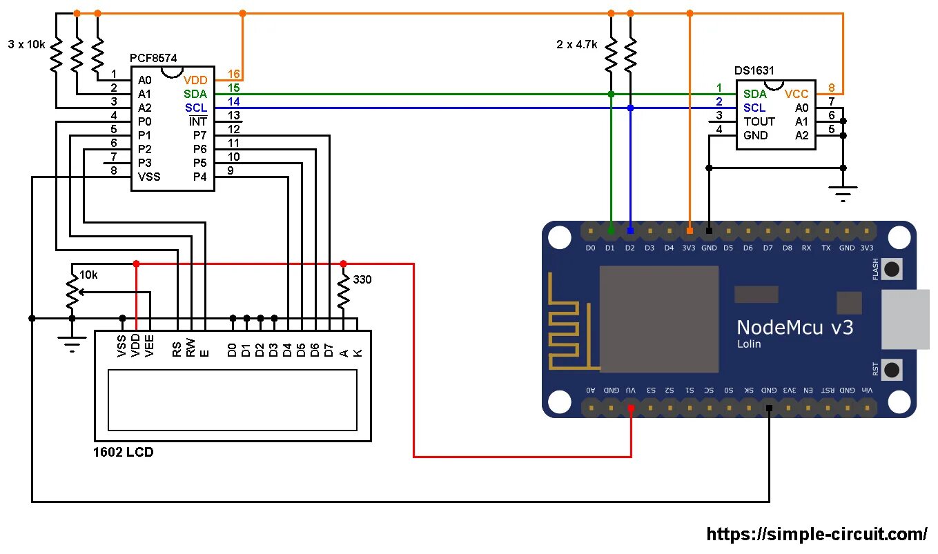 Подключение 1 77 дисплея к esp8266 Interfacing NodeMCU with DS1631 Sensor and I2C LCD