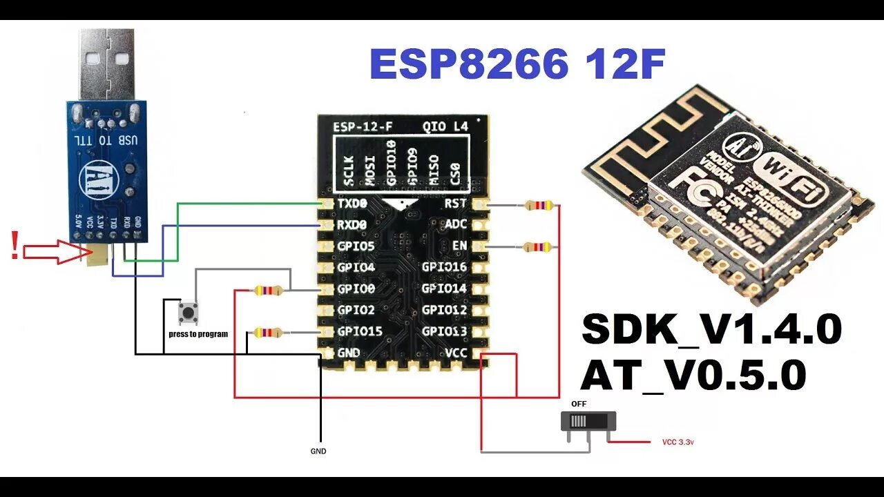 Подключение 1 77 дисплея к esp8266 ESP8266 12F How to connect & Firmware SDK v1.4 AT v0.5 by USB TTL - YouTube