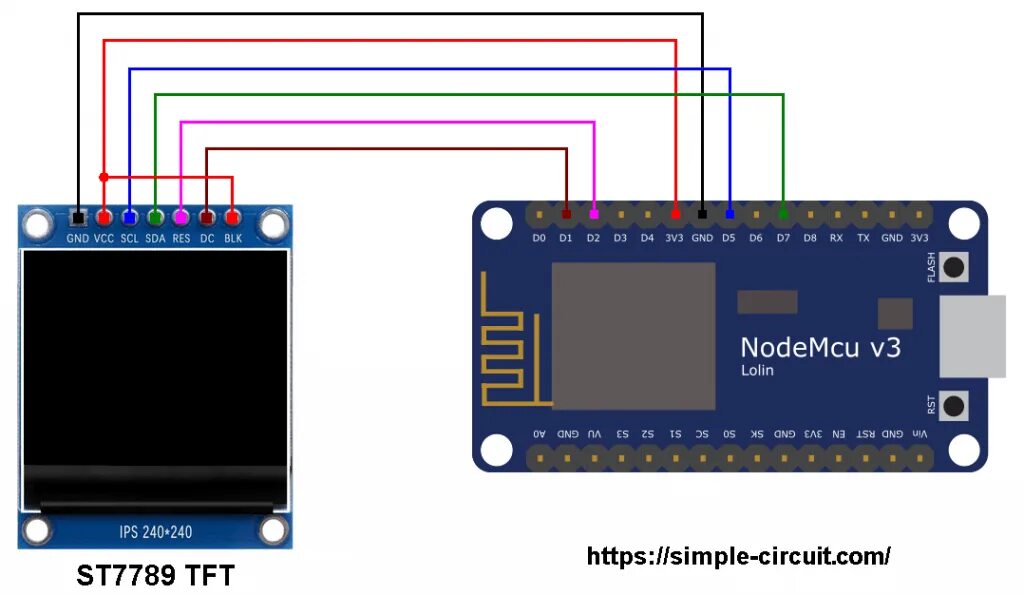 Подключение 1 77 дисплея к esp8266 Interfacing ESP8266 NodeMCU with ST7789 TFT Display