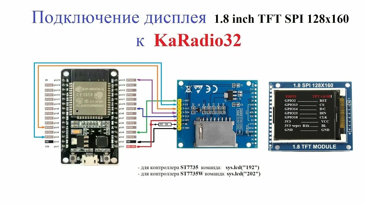 Подключение 1 8 дисплея к esp8266 e1 Подключение цветного дисплея 1.8 дм SPI 128х160 к KaRadio32 - YouTube