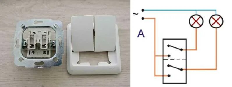 Подключение 1 клавишного выключателя Подключение двухклавишного выключателя: схемы, способы