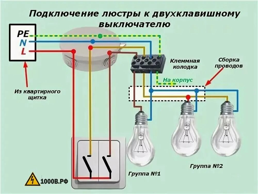 Подключение 1 клавишного выключателя Подключение двух светильников на двойной выключатель - найдено 90 фото