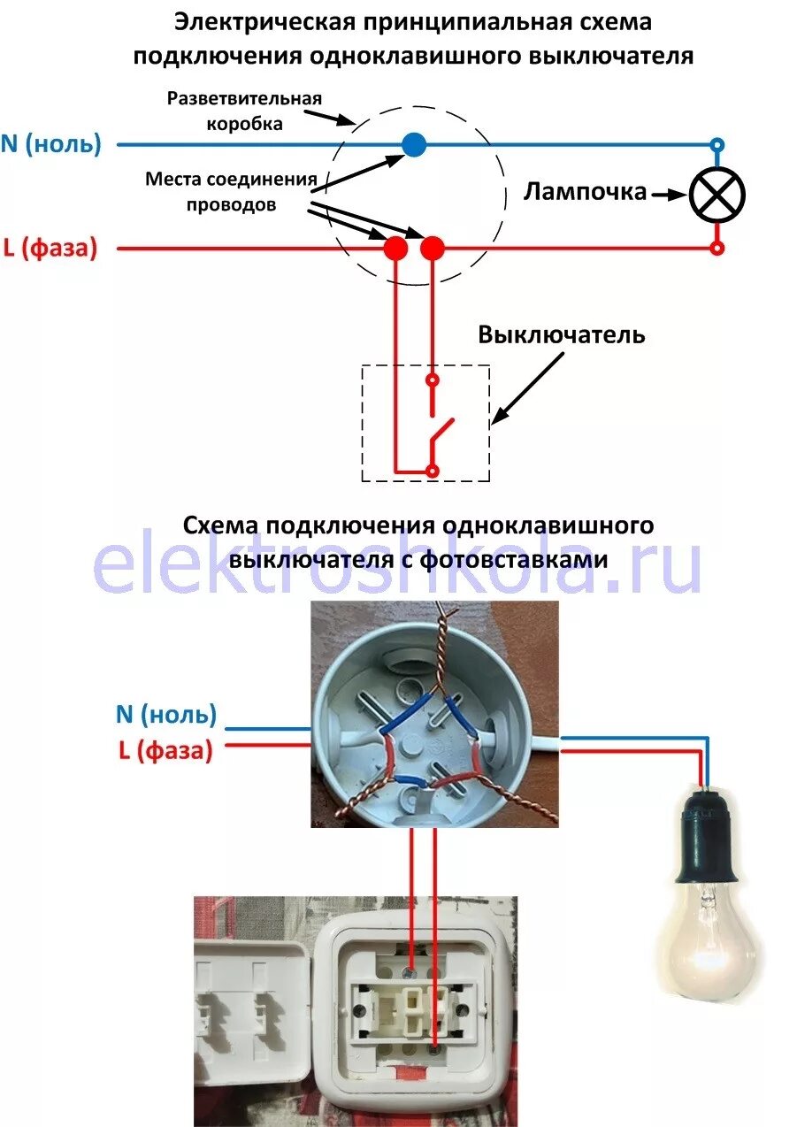 Подключение 1 клавишного выключателя через автомат Как подключить выключатель света? просто