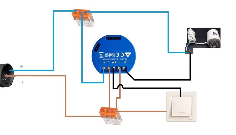 Подключение 1 уз SOLVED Shelly1 wiring with 2-way switching (hotel switch) - Off-Topic - openHAB 