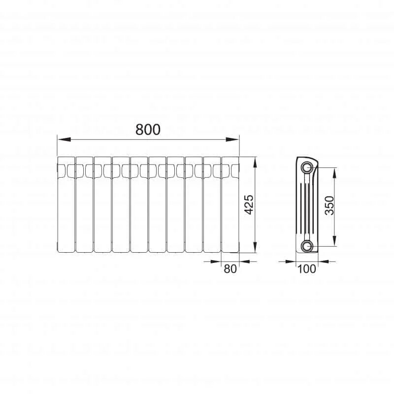 Подключение 10 секций Радиатор Rifar Monolit, 10 секций, боковое подключение, 350 мм, биметалл в Росто