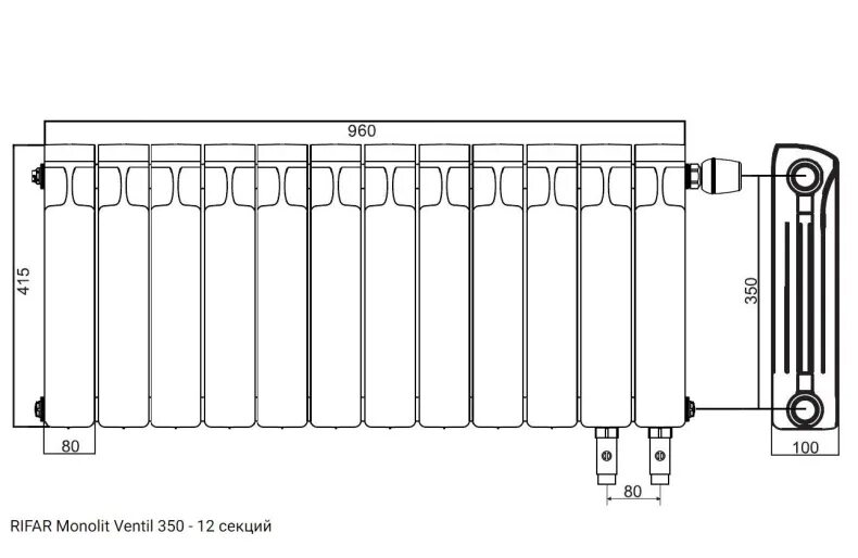 Подключение 10 секций Купить Rifar Monolit 350 Ventil - 14 секций (Антрацит) - в Москве