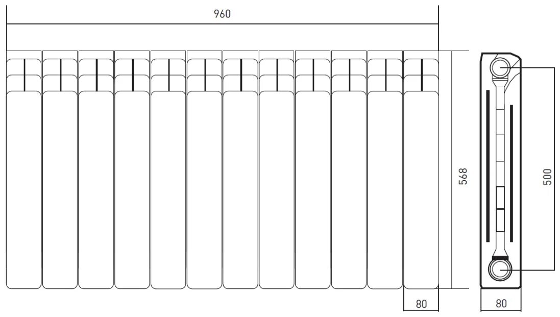 Подключение 12 секционного биметаллического радиатора Радиатор Equation 500 80 12, 12 секций, боковое подключение, биметалл - купить в