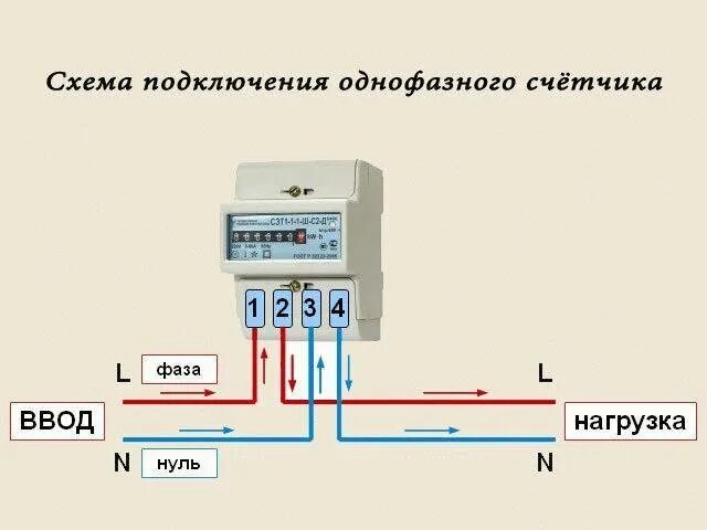 Подключение 1ф счетчика Подключение однофазного электросчетчика - схема подключения