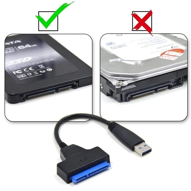 Подключение 2 5 диска USB 3.0 to SATA Adapter Cable for 2.5 inch SSD/D Drives - SATA to USB 3.07357 eB