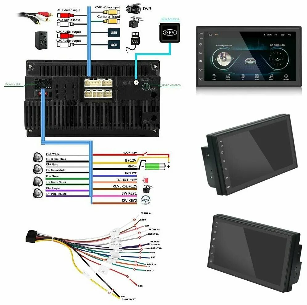 Подключение 2 дин магнитолы 7 дюймов Автомагнитола андроид 2 DIN / PODOFO /2GB+32GB/Android 11/ GPS-навигация / Bluet