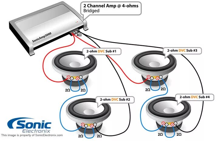 Подключение 2 динамиков мостом Power Acoustik BAMF-124 3500W Peak 12" Dual 4-Ohm Car Subwoofer