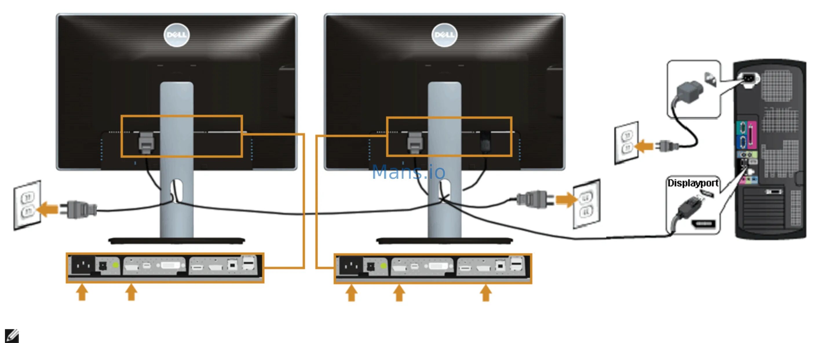 Подключение 2 экрана Dell U2413 26/71 Connecting the monitor for dp multi stream transport mst functi