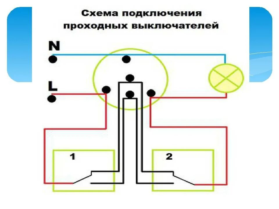 Подключение 2 х проходного выключателя Проходные переключатели расключение