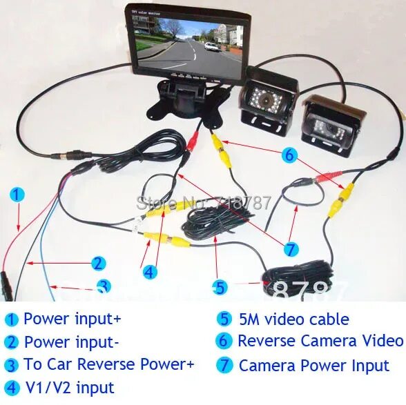 Подключение 2 камер 2x Waterproof IR Car Reversing Camera + 7" LCD Monitor Car Rear View Kit for lon