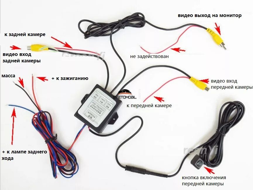 Подключение 2 камер к автомагнитоле Подключение блока переключения между камерами заднего и переднего вида - Toyota 