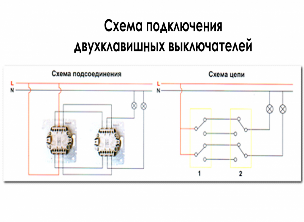 Подключение 2 клавишного переключателя Схема подключения проходного выключателя - варианты подсоединения и правила прим