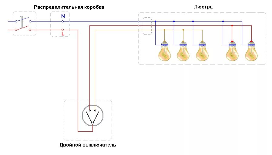 Подключение 2 клавишной люстры Двойной выключатель. Схема подключения в частном доме