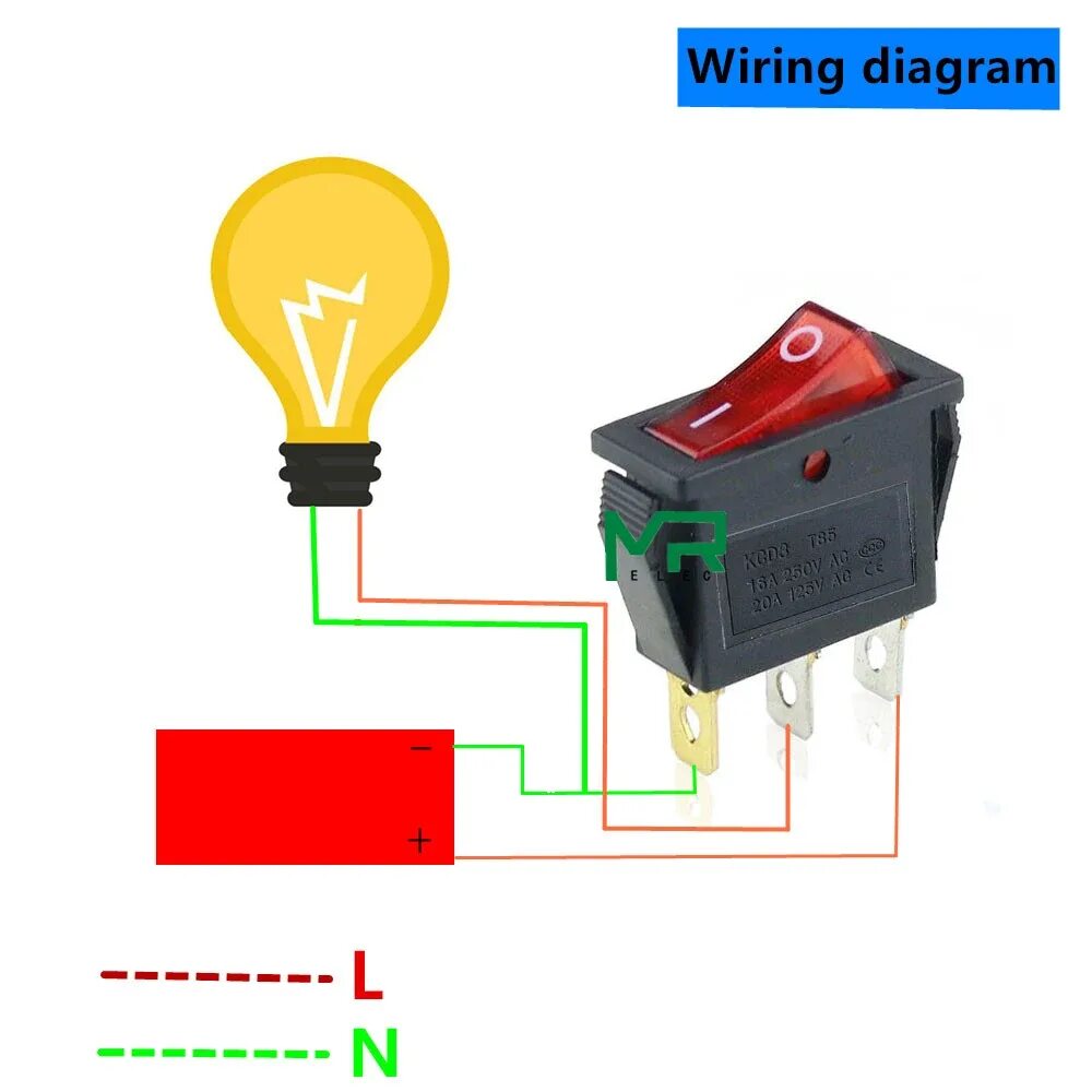 Подключение 2 кнопочного выключателя KCD3 Rocker Switch ON OFF 2 Position 3 Pin Electrical equipment With Light Power