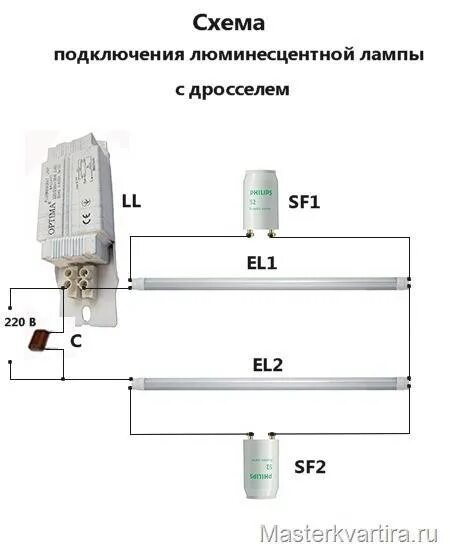 Подключение 2 люминесцентных ламп Схема включения люминесцентной лампы - устройство и способы подключения