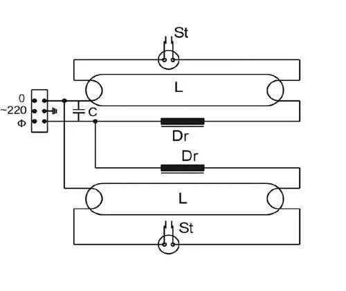 Подключение 2 люминесцентных ламп Дроссель для люминесцентных ламп: назначение и схема подключения люминесцентной 