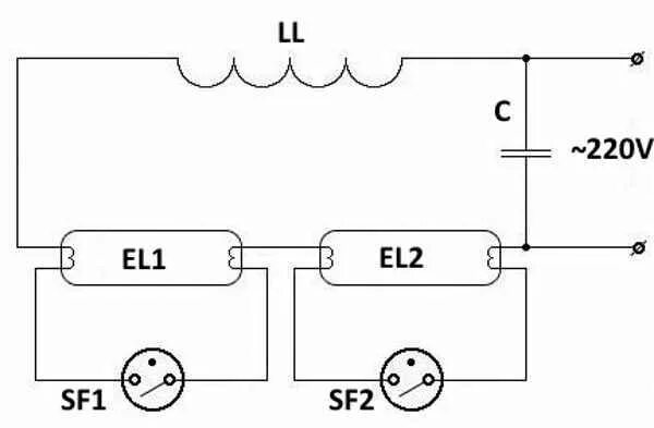Подключение 2 люминесцентных ламп Дроссель для люминесцентных ламп: назначение и схема подключения люминесцентной 