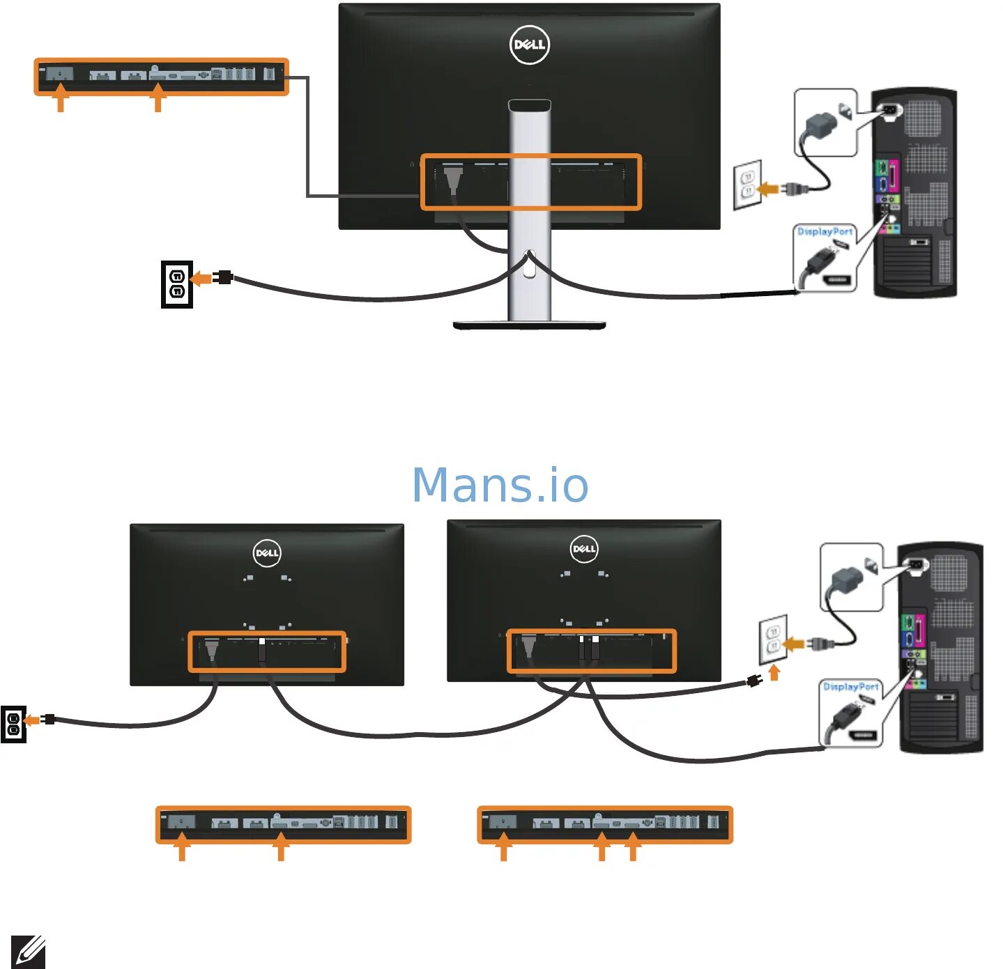 Подключение 2 монитора через hdmi Dell U2715H 25/63 Connecting the black displayport dp to dp cable