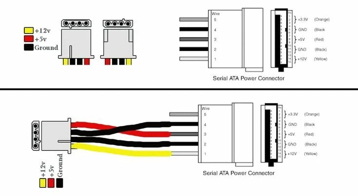 Подключение 2 pin Pata to sata power wiring Elettronica