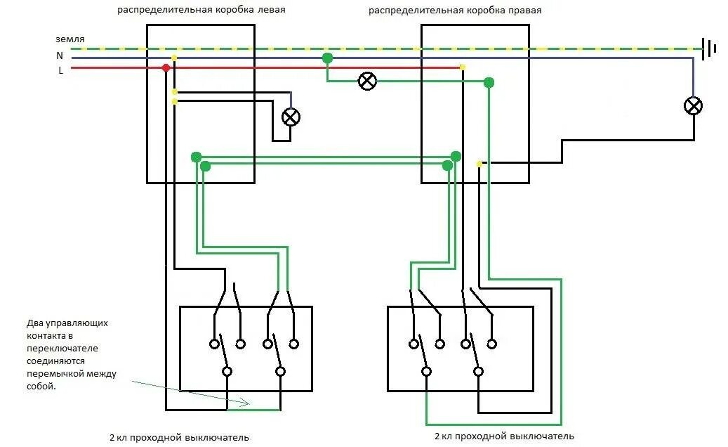 Подключение 2 проходных переключателей Проходной переключатель 2 клавишный фото - DelaDom.ru