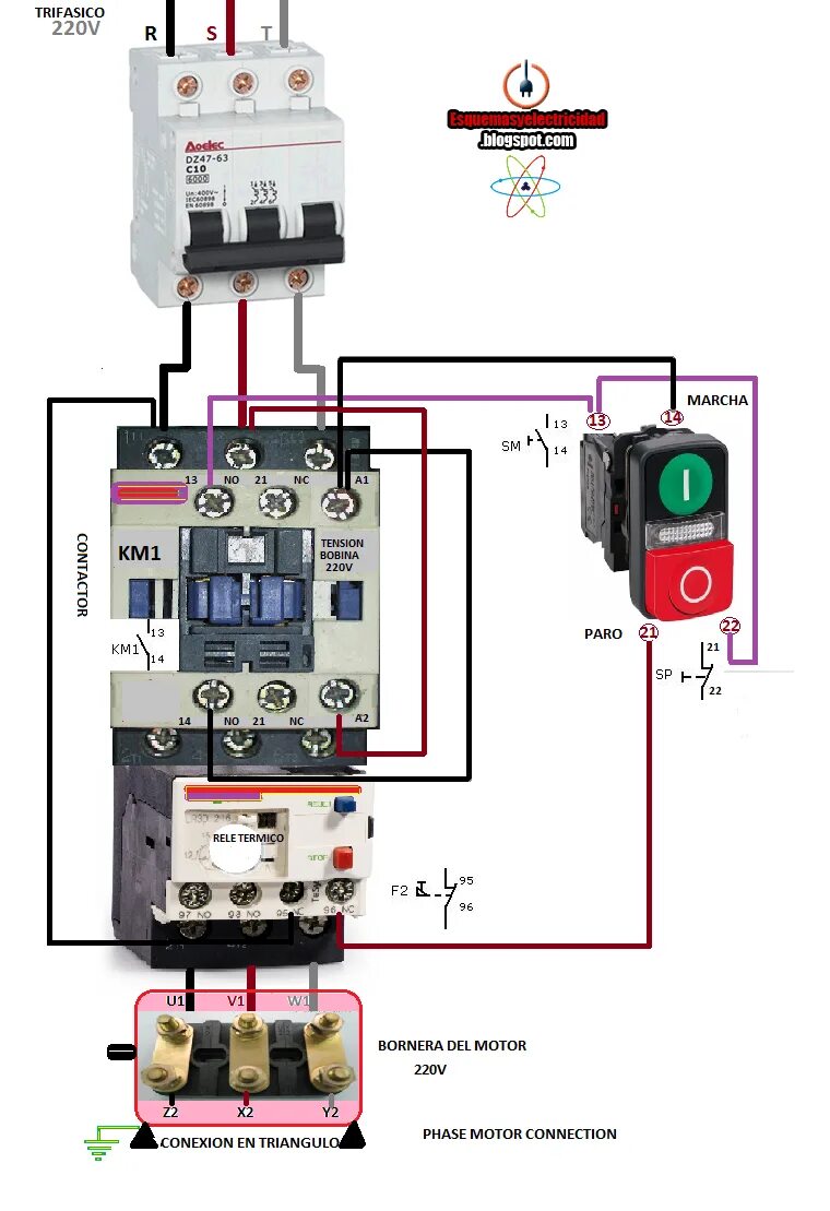 Подключение 2 пускателей Electrical diagrams: PHASE MOTOR CONNECTION Electrical wiring, Home electrical w