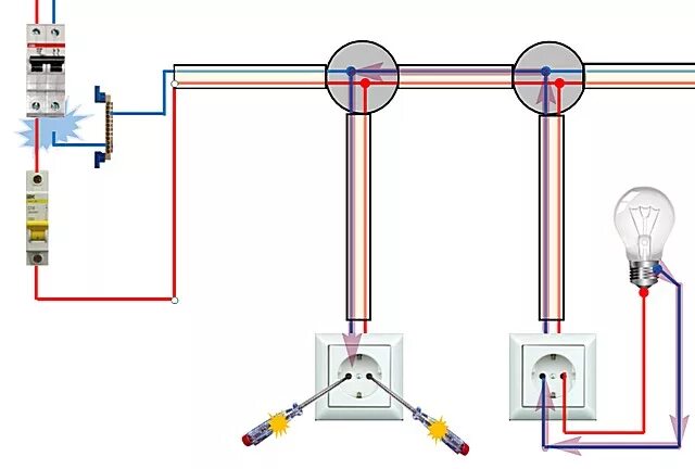 Подключение 2 розеток 2 лампочек схема Почему в розетке две фазы - причины появления и способы устранения