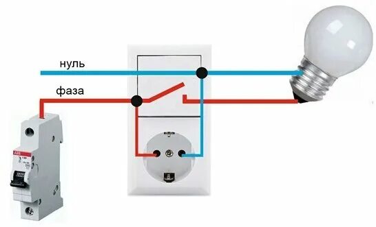 Подключение 2 розеток и выключателя схема Как подключить выключатель и розетку от одного провода фото Art-and-Stone.ru